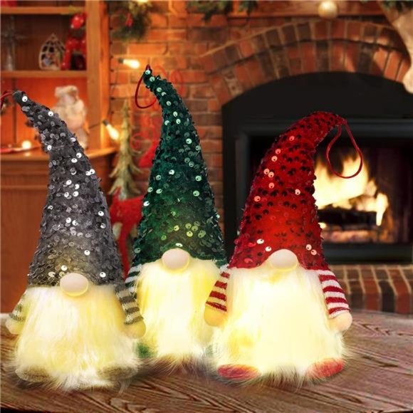 3 Set Lighted Christmas Gnomes, Light Up Tomte Plush Elf, Battery Operated - Picture 2 of 6